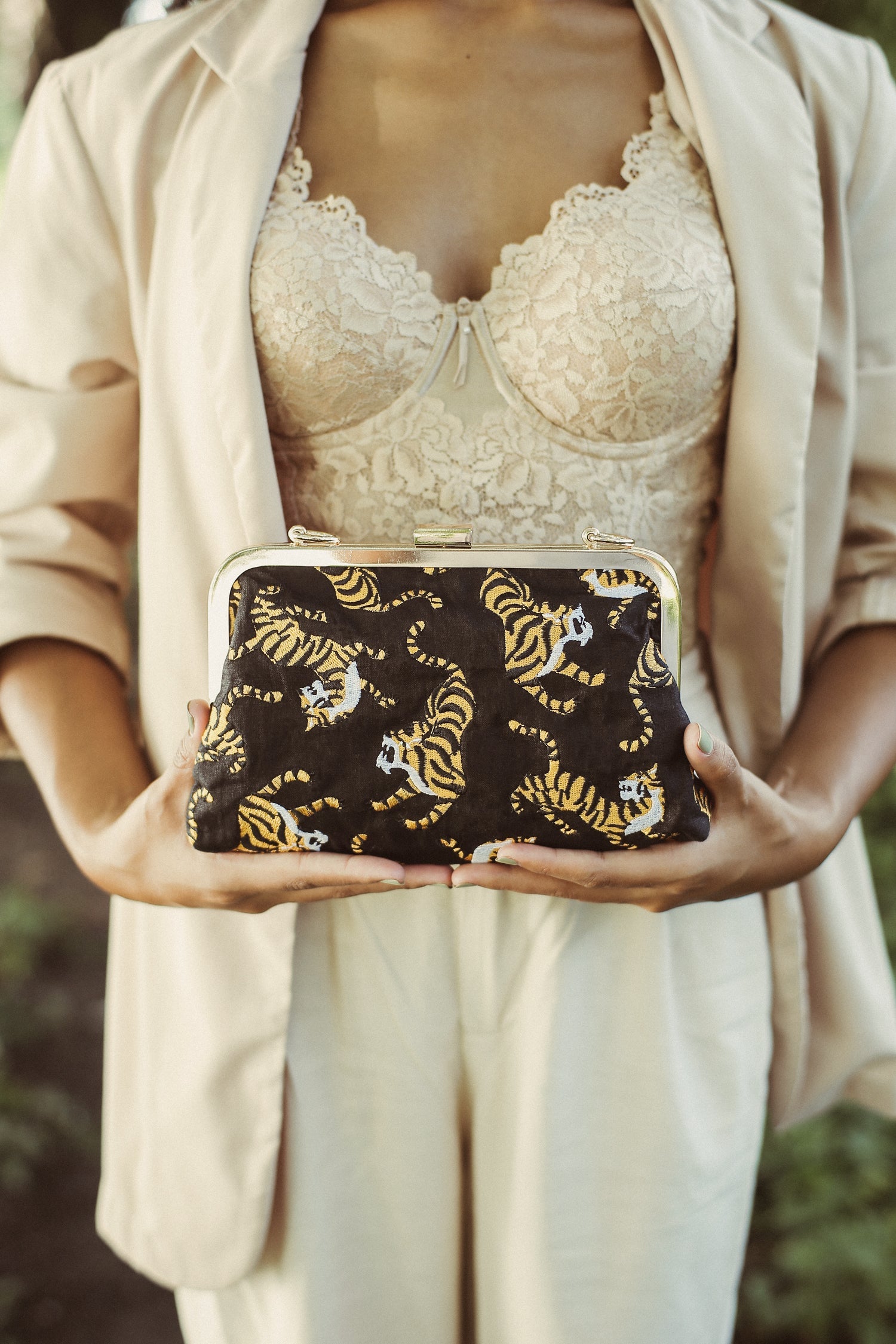 Tiger Clutch Bag in Black