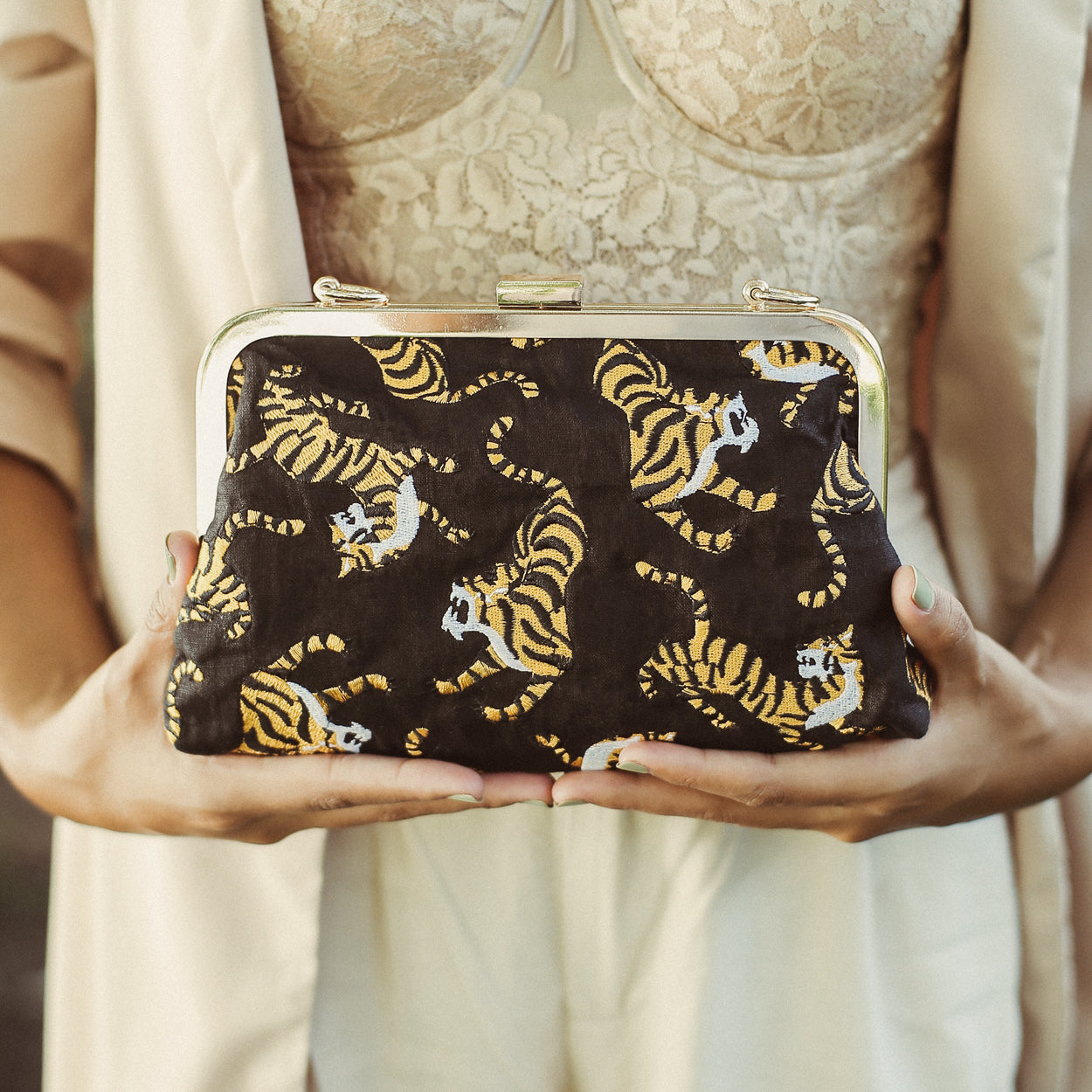 Tiger Clutch Bag in Black